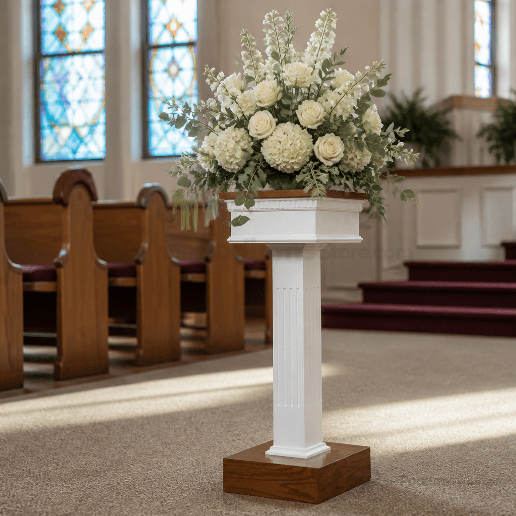 Fluted Pedestal Wood Flower Stand (PS-8400) Flower Stand NO 8400F Light Oak 35 - thePodiumsStore