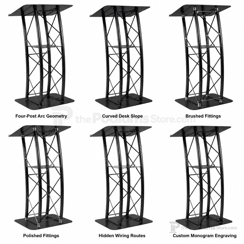 4-Post Curved Metal Truss Lectern — Black Metal Truss Lectern LCTTACBK - thePodiumsStore