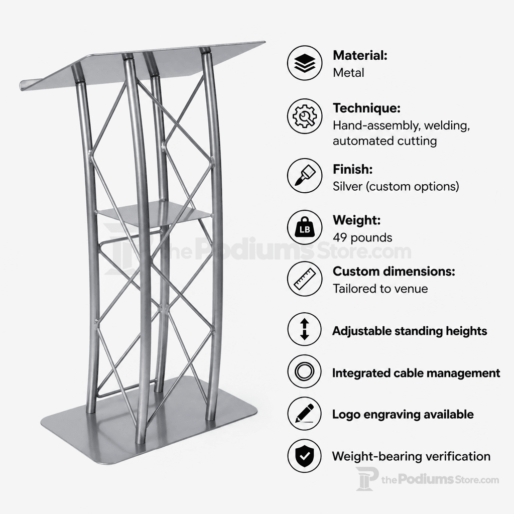 4-Post Curved Metal Truss Lectern — Silver Metal Truss Lectern LCTTACSL - thePodiumsStore