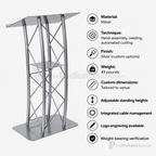 4-Post Curved Metal Truss Lectern — Silver Metal Truss Lectern LCTTACSL - thePodiumsStore