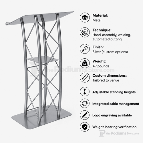 4-Post Curved Metal Truss Lectern — Silver Metal Truss Lectern LCTTACSL - thePodiumsStore