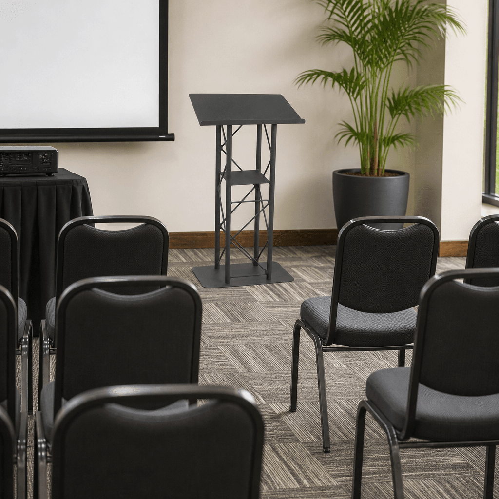 4-Post Straight Metal Truss Lectern — Black Metal Truss Lectern LCT4PSTPBK - thePodiumsStore