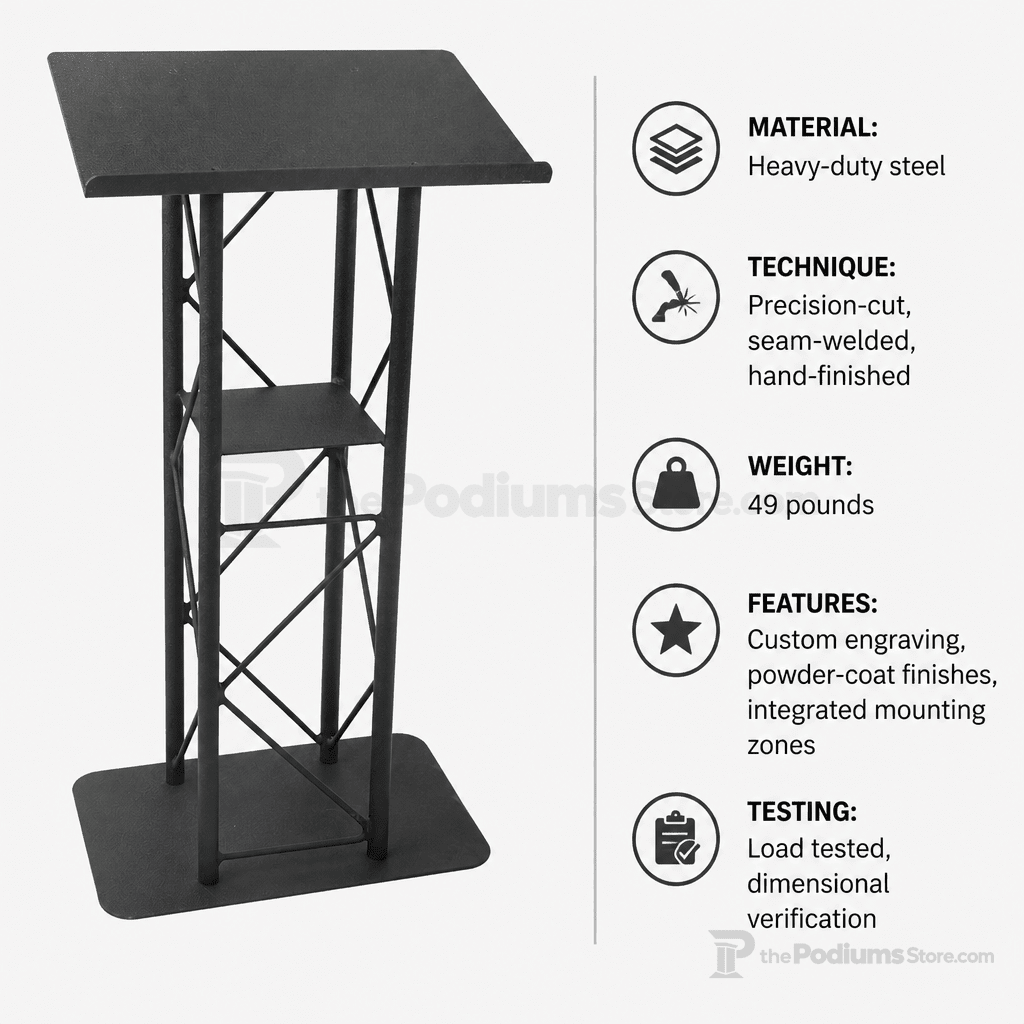 4-Post Straight Metal Truss Lectern — Black Metal Truss Lectern LCT4PSTPBK - thePodiumsStore