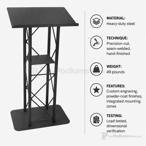 4-Post Straight Metal Truss Lectern — Black Metal Truss Lectern LCT4PSTPBK - thePodiumsStore