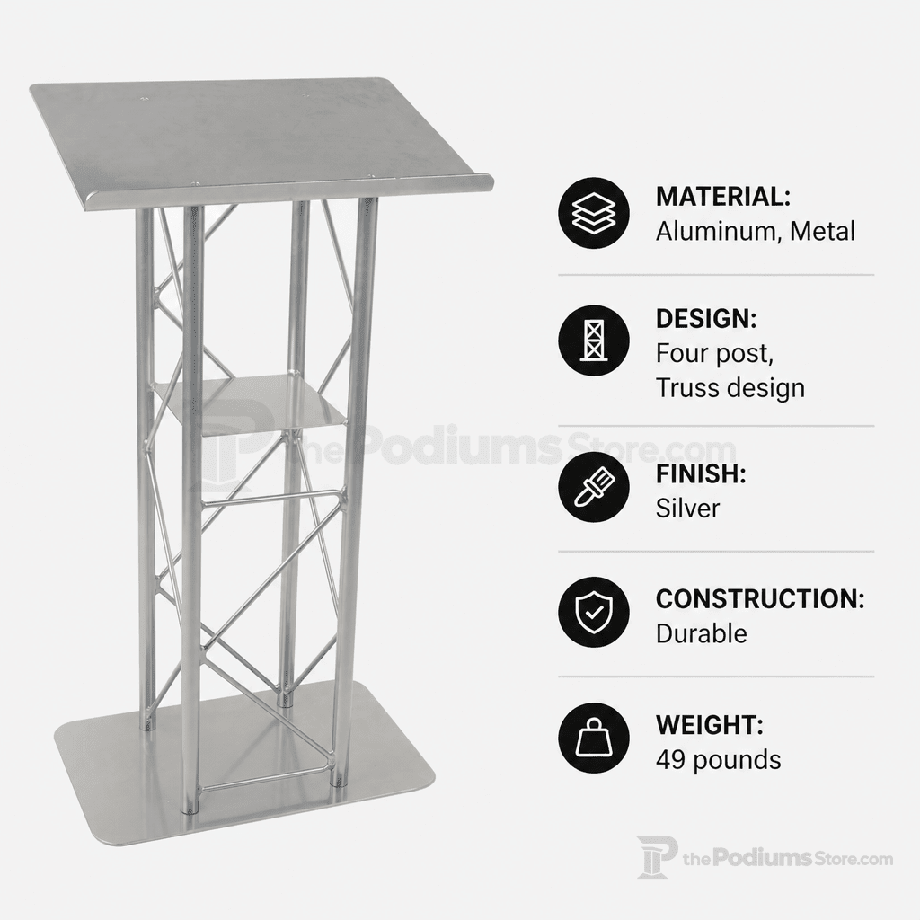 4-Post Straight Metal Truss Lectern — Silver Metal Truss Lectern LCT4PSTPSL - thePodiumsStore