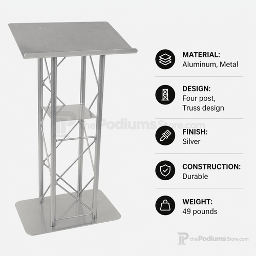 4-Post Straight Metal Truss Lectern — Silver Metal Truss Lectern LCT4PSTPSL - thePodiumsStore