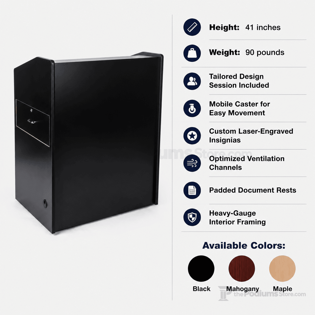 41" Rolling Multimedia Lectern Multimedia Lectern OLILCTMMLBK Black - thePodiumsStore