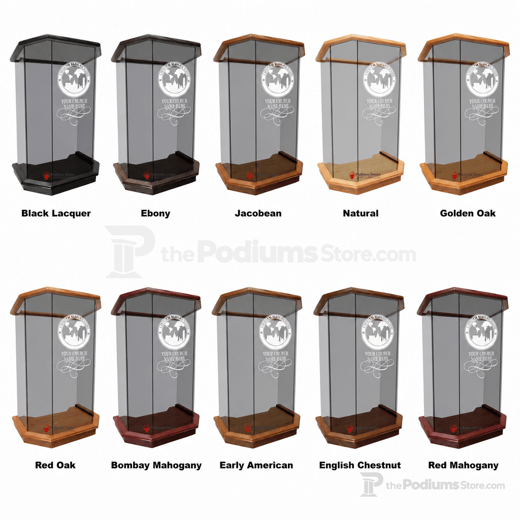 5-Panel Glass Church Pulpit (PS-NC26) Glass Pulpit NC26 Black Lacquer - thePodiumsStore