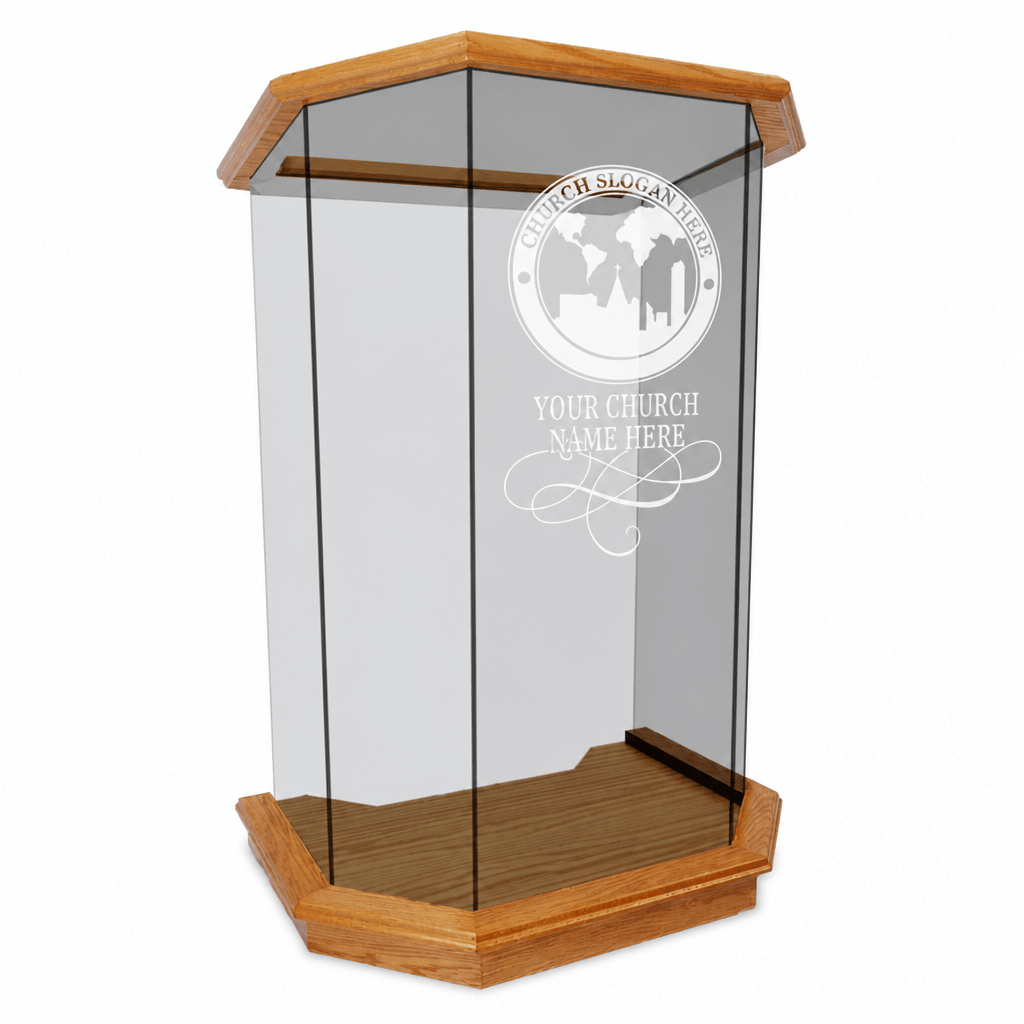 5-Panel Glass Church Pulpit (PS-NC26) Glass Pulpit NC26 Black Lacquer - thePodiumsStore