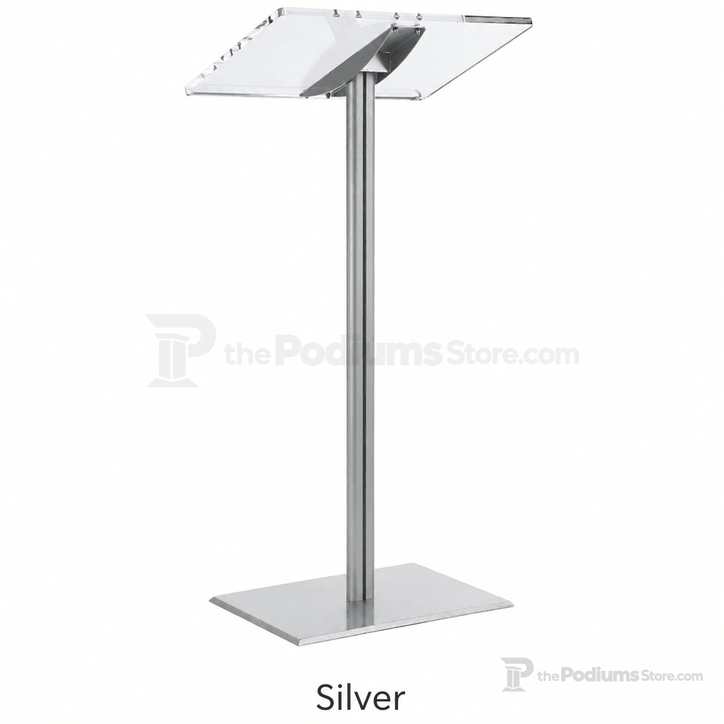Acrylic Podium with Aluminum Stand — Silver Acrylic & Aluminum Podium CLRLECBNDS Silver - thePodiumsStore