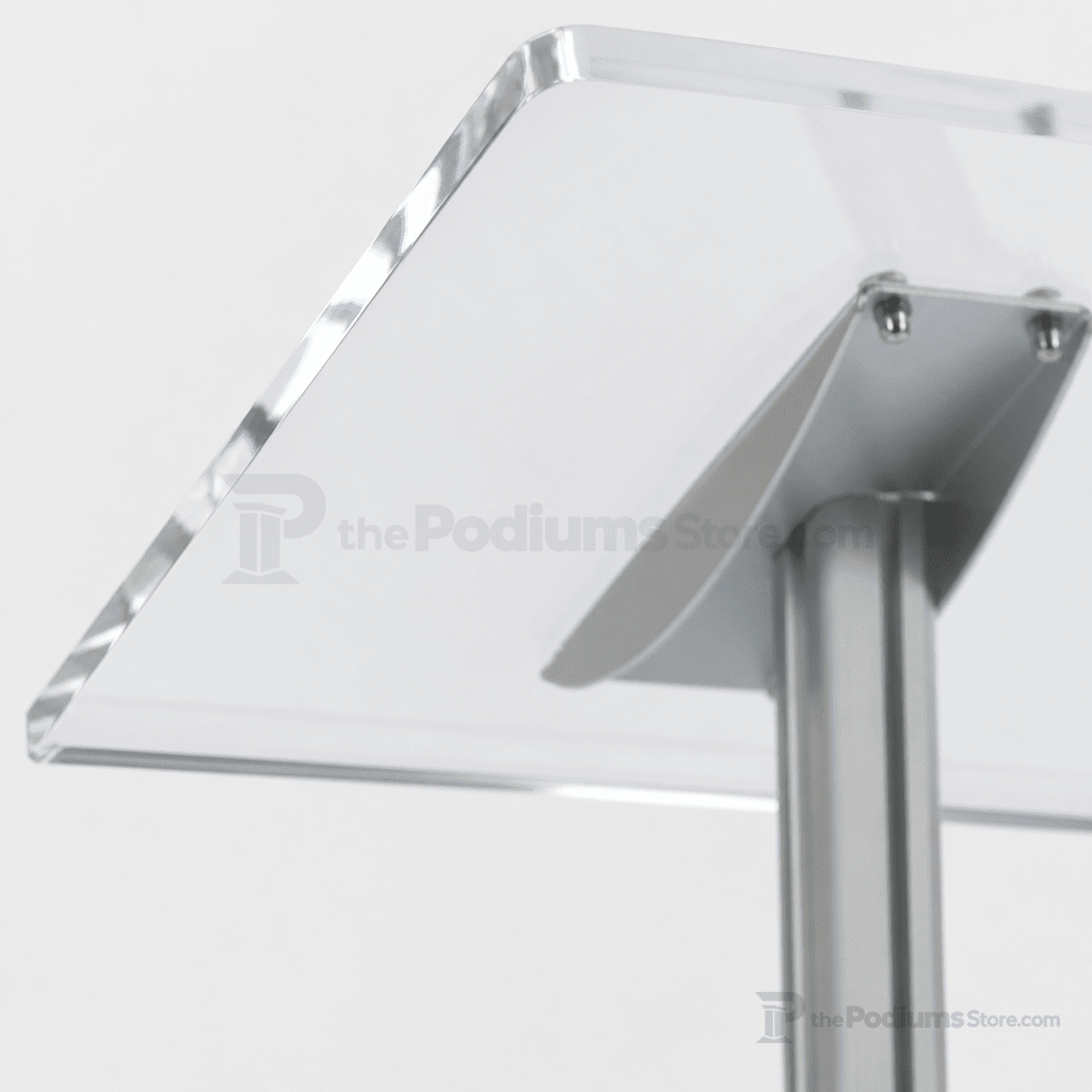 Acrylic Podium with Aluminum Stand — Silver Acrylic & Aluminum Podium CLRLECBNDS Silver - thePodiumsStore