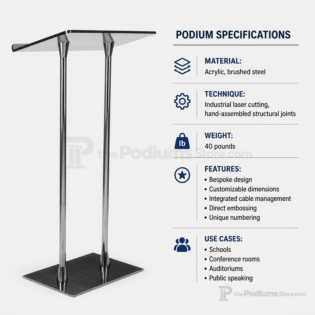 Acrylic-Top Podium with Steel Poles Acrylic & Aluminum Podium LECTBLK2PL Black - thePodiumsStore