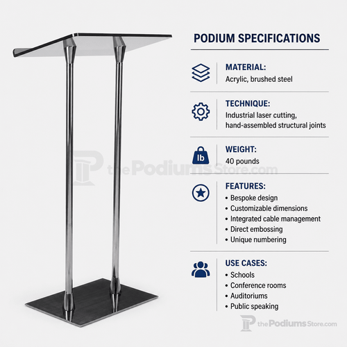 Acrylic-Top Podium with Steel Poles Acrylic & Aluminum Podium LECTBLK2PL Black - thePodiumsStore
