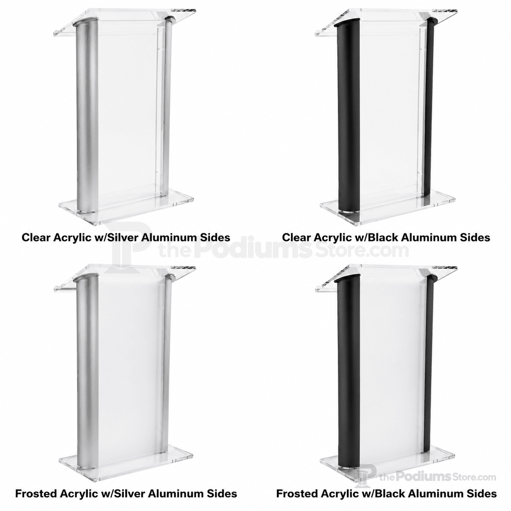 AlumAcrylic Acrylic & Aluminum Podium (PS-SN3080) Acrylic & Aluminum Podium LECTALAC Clear Acrylic w/Silver Aluminum Sides - thePodiumsStore