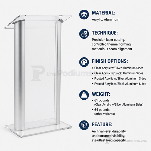 AlumAcrylic Acrylic & Aluminum Podium (PS-SN3080) Acrylic & Aluminum Podium LECTALAC Clear Acrylic w/Silver Aluminum Sides - thePodiumsStore
