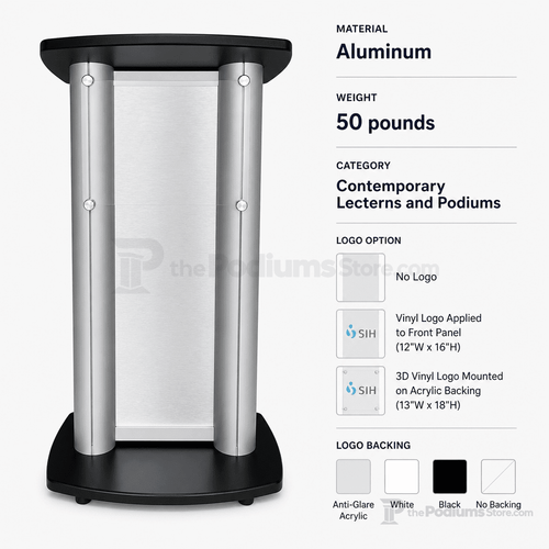 Aluminum Lectern — Contemporary (PS-CS1) Aluminum Lectern 1ALCS1 No Logo Anti-Glare Acrylic - thePodiumsStore