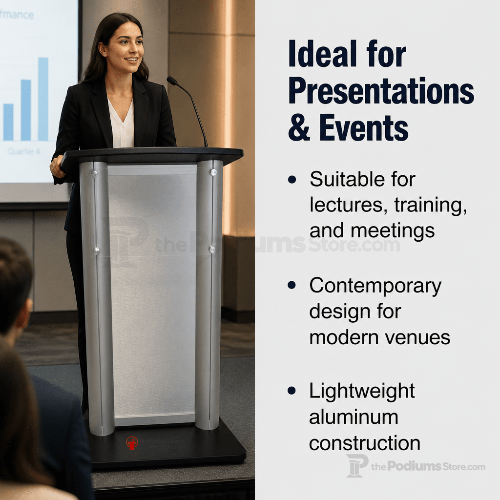 Aluminum Lectern — Contemporary (PS-CS2) Aluminum Lectern 1ALCS2 No Logo Anti-Glare Acrylic - thePodiumsStore