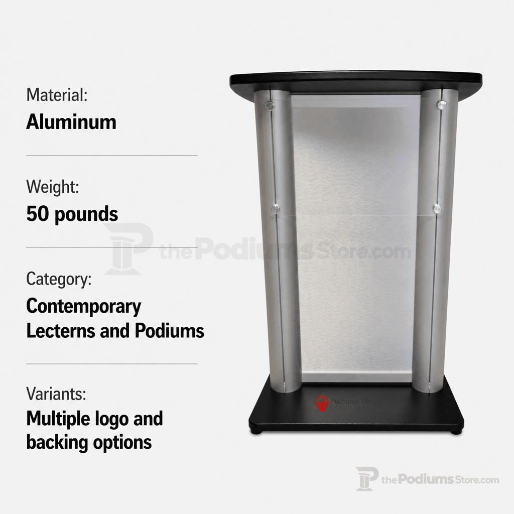 Aluminum Lectern — Contemporary (PS-CS2) Aluminum Lectern 1ALCS2 No Logo Anti-Glare Acrylic - thePodiumsStore