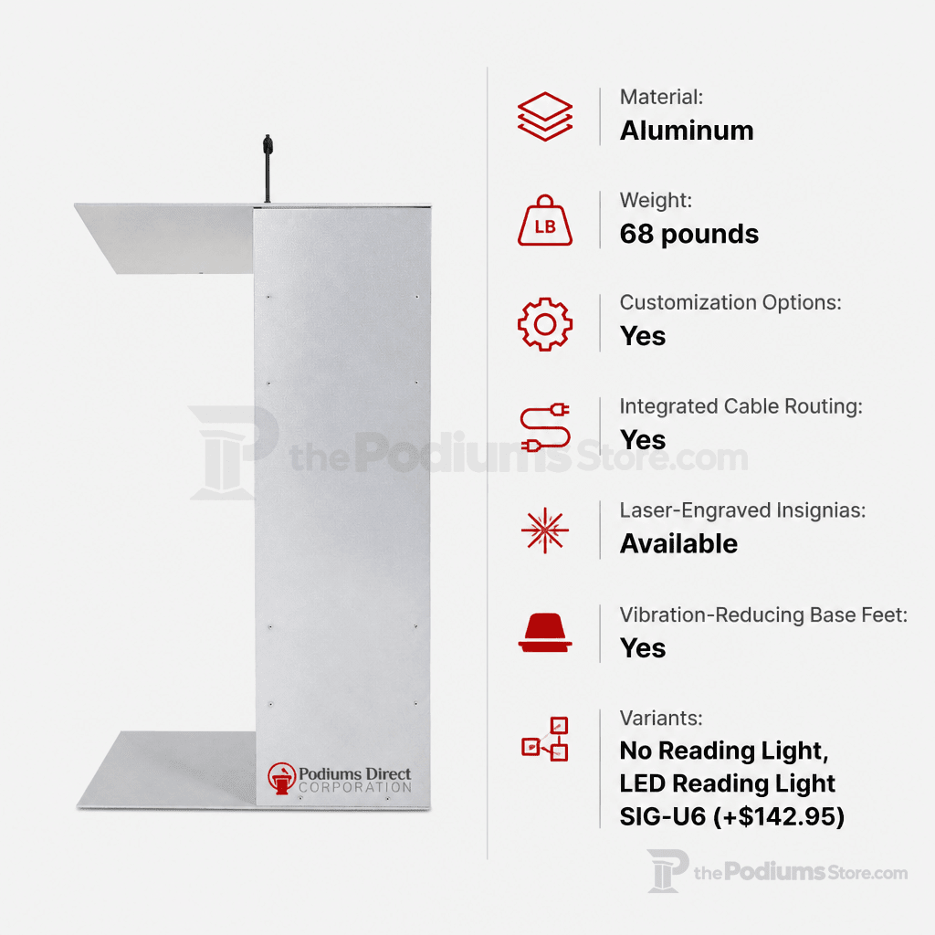 Aluminum Lectern — Contemporary (PS-K-1) Aluminum Lectern K1-V22 No Reading Light - thePodiumsStore