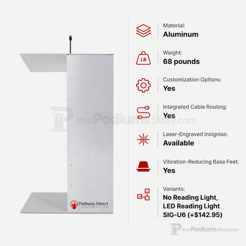 Aluminum Lectern — Contemporary (PS-K-1) Aluminum Lectern K1-V22 No Reading Light - thePodiumsStore