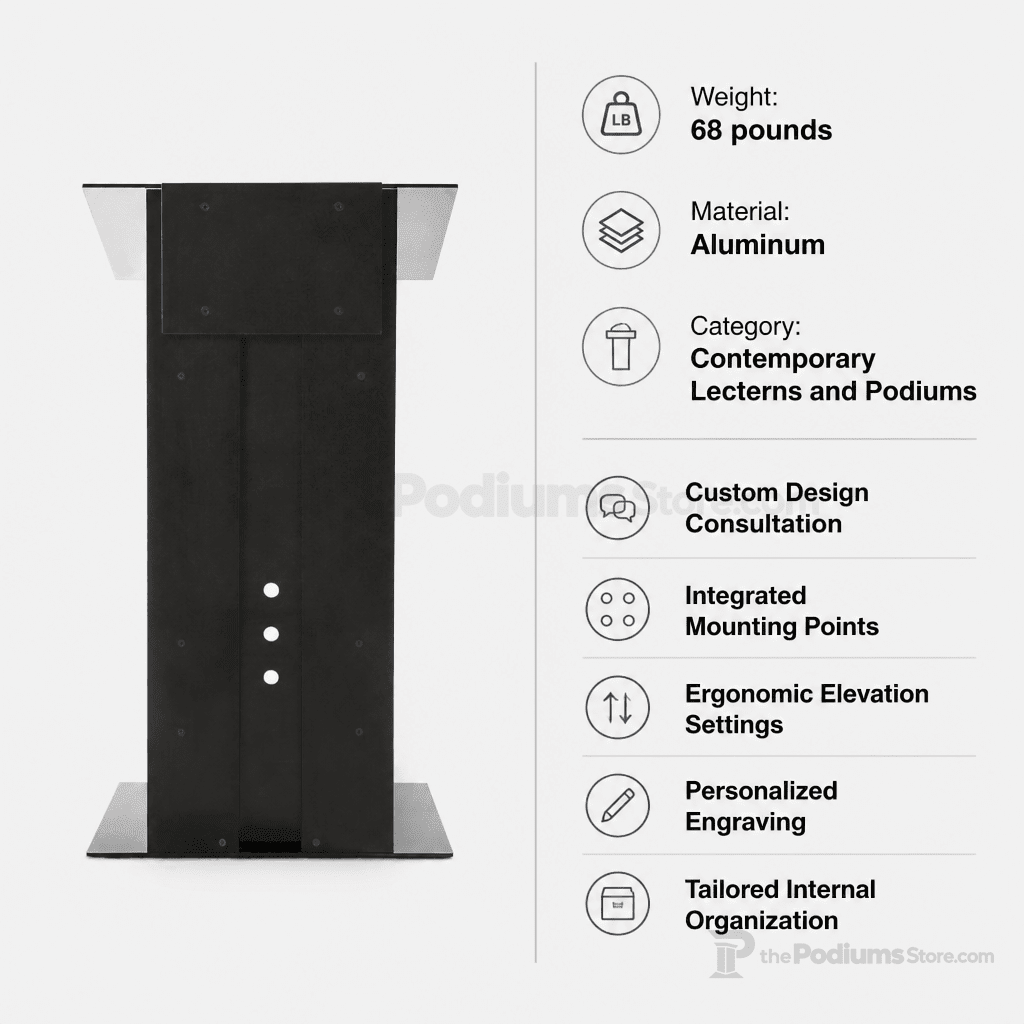 Aluminum Lectern — Contemporary (PS-K-3) Aluminum Lectern K3-V22 No Reading Light - thePodiumsStore
