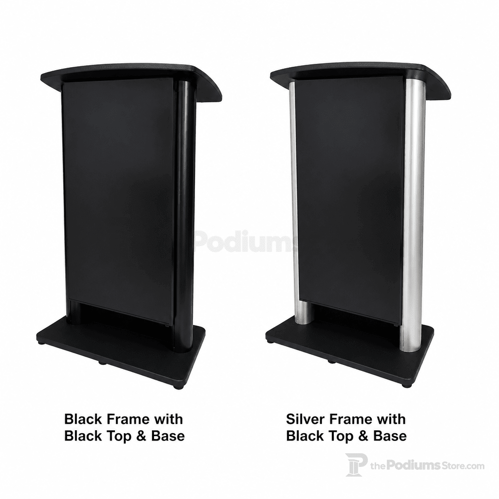 Aluminum Lectern with LCD Digital Display (PS-CS2) LCD Display Lectern 1AL-DIG-CS2-D Black Frame with Black Top & Base - thePodiumsStore