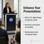 Aluminum Lectern with LCD Digital Display (PS-H2W) LCD Display Lectern 1AL-DIG-H2W Silver Frame with Black Top & Base No Goose-Neck Microphone Holder - thePodiumsStore