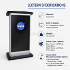 Aluminum Lectern with LCD Digital Display (PS-H2W) LCD Display Lectern 1AL-DIG-H2W Silver Frame with Black Top & Base No Goose-Neck Microphone Holder - thePodiumsStore