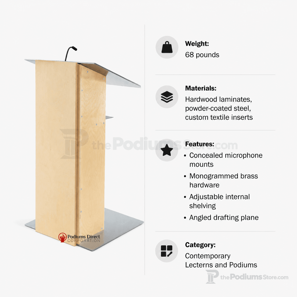 Aluminum & Wood Lectern — Contemporary (PS-K-2) Aluminum Lectern K2N-V22 No Reading Light All Natural - thePodiumsStore