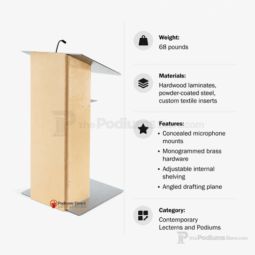 Aluminum & Wood Lectern — Contemporary (PS-K-2) Aluminum Lectern K2N-V22 No Reading Light All Natural - thePodiumsStore