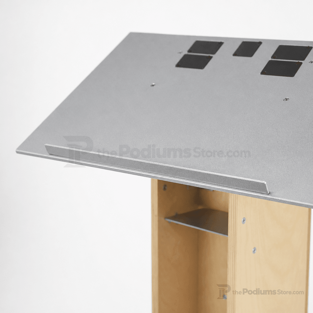 Aluminum & Wood Lectern — Contemporary (PS-K-2) Aluminum Lectern K2N-V22 No Reading Light All Natural - thePodiumsStore
