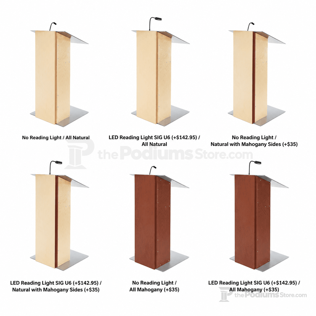 Aluminum & Wood Lectern — Contemporary (PS-K-2) Aluminum Lectern K2N-V22 No Reading Light All Natural - thePodiumsStore