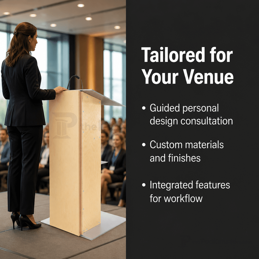 Aluminum & Wood Lectern — Contemporary (PS-K-2) Aluminum Lectern K2N-V22 No Reading Light All Natural - thePodiumsStore