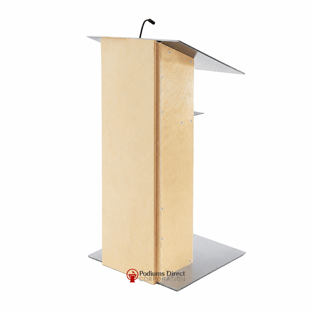 Aluminum & Wood Lectern — Contemporary (PS-K-2) Aluminum Lectern K2N-V22 No Reading Light All Natural - thePodiumsStore