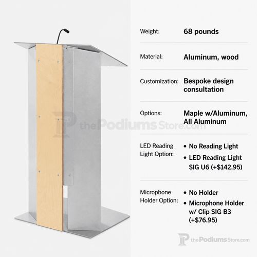 Aluminum & Wood Lectern — Contemporary (PS-K-6) Aluminum Lectern K6-V22 Maple w/Aluminum No Reading Light No Holder - thePodiumsStore