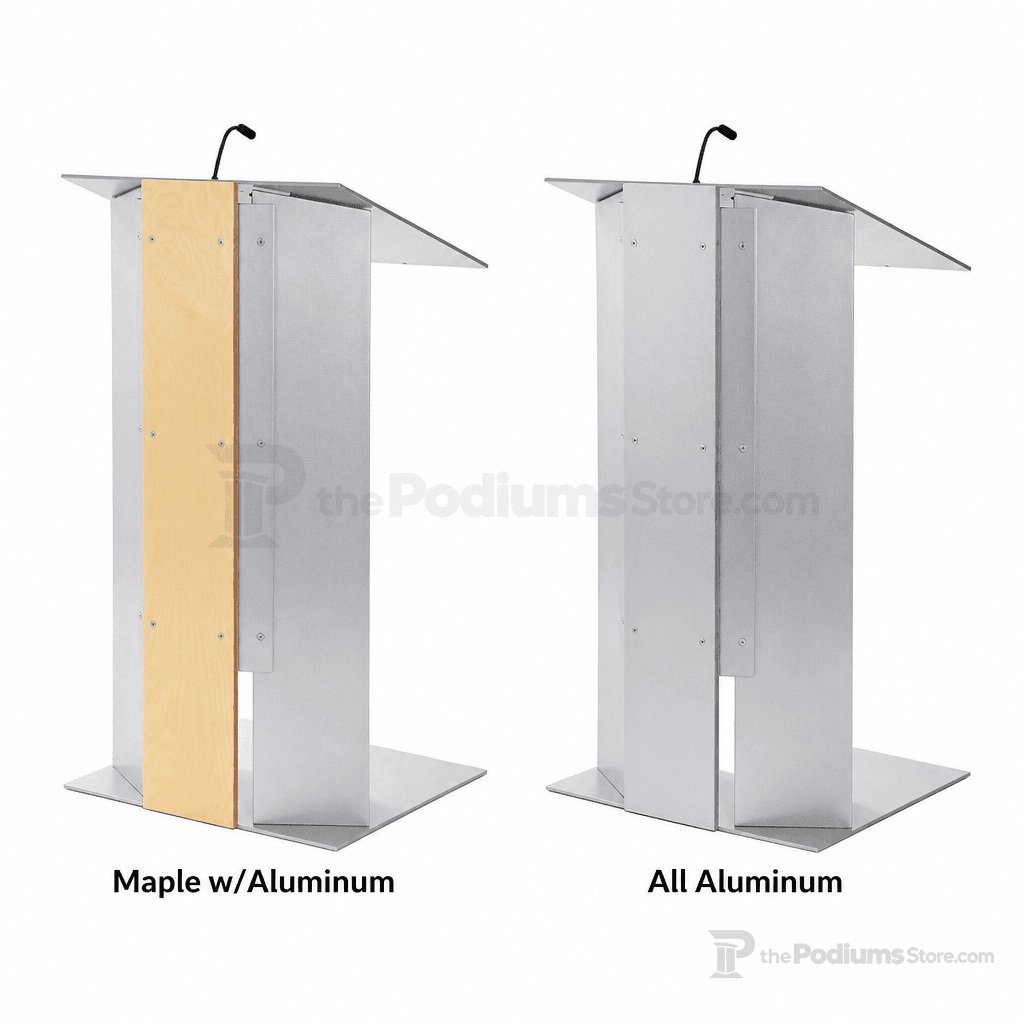 Aluminum & Wood Lectern — Contemporary (PS-K-6) Aluminum Lectern K6-V22 Maple w/Aluminum No Reading Light No Holder - thePodiumsStore