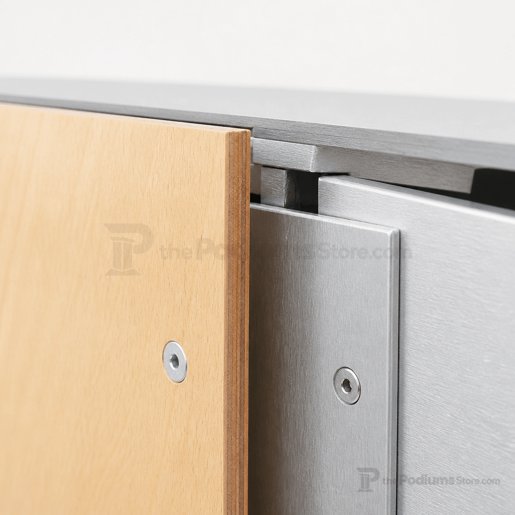 Aluminum & Wood Lectern — Contemporary (PS-K-6) Aluminum Lectern K6-V22 Maple w/Aluminum No Reading Light No Holder - thePodiumsStore