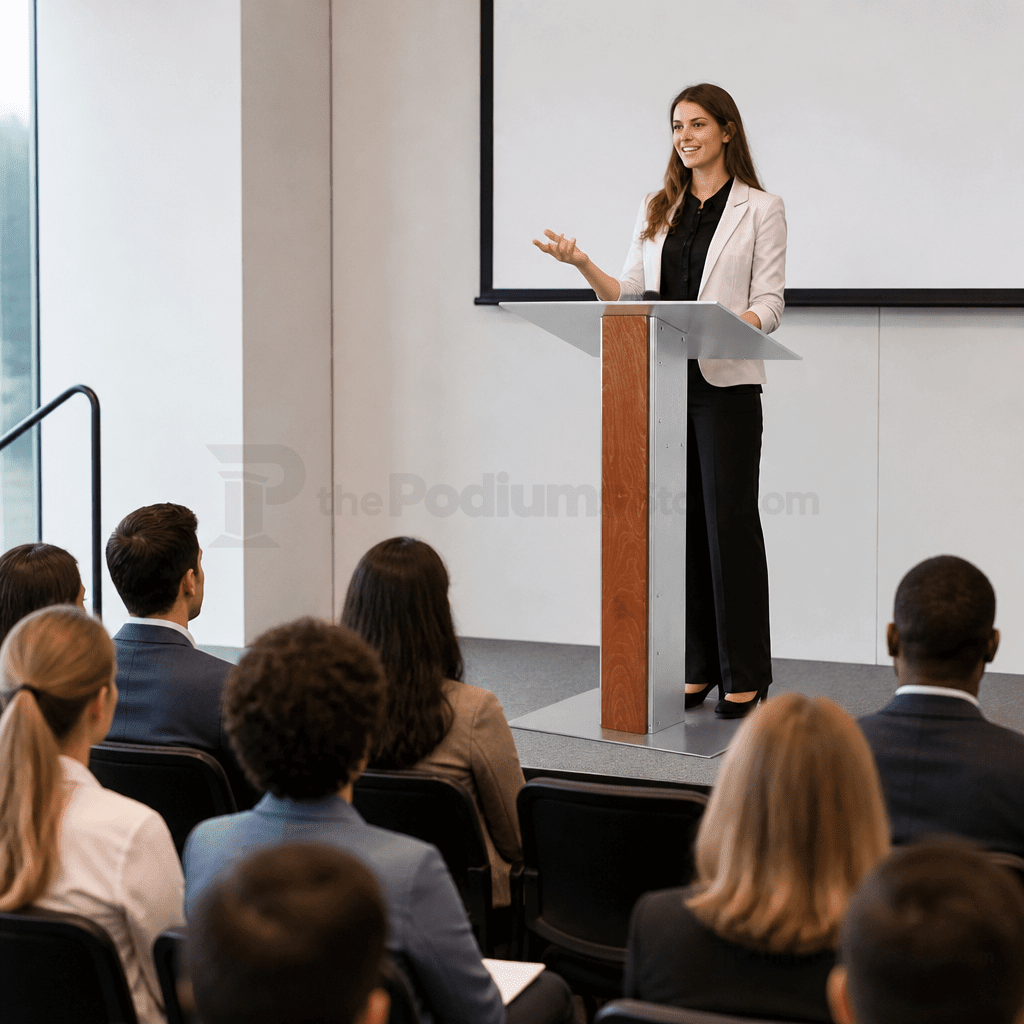 Aluminum & Wood Lectern — Contemporary (PS-Y-5) Aluminum Lectern Y5T4-V22 No Dust Cover No Dolly Unfinished - thePodiumsStore