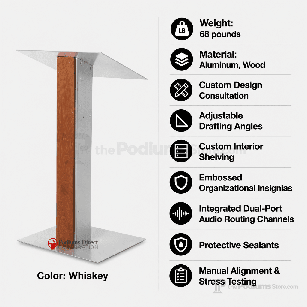 Aluminum & Wood Lectern — Contemporary (PS-Y-5) Aluminum Lectern Y5T4-V22 No Dust Cover No Dolly Unfinished - thePodiumsStore