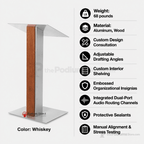 Aluminum & Wood Lectern — Contemporary (PS-Y-5) Aluminum Lectern Y5T4-V22 No Dust Cover No Dolly Unfinished - thePodiumsStore