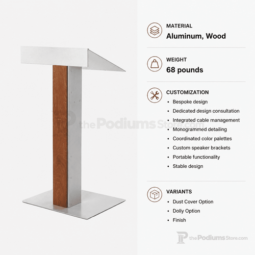 Aluminum & Wood Lectern — Contemporary (PS-Y-55) Aluminum Lectern Y55T4-V22 No Dust Cover No Dolly Unfinished - thePodiumsStore