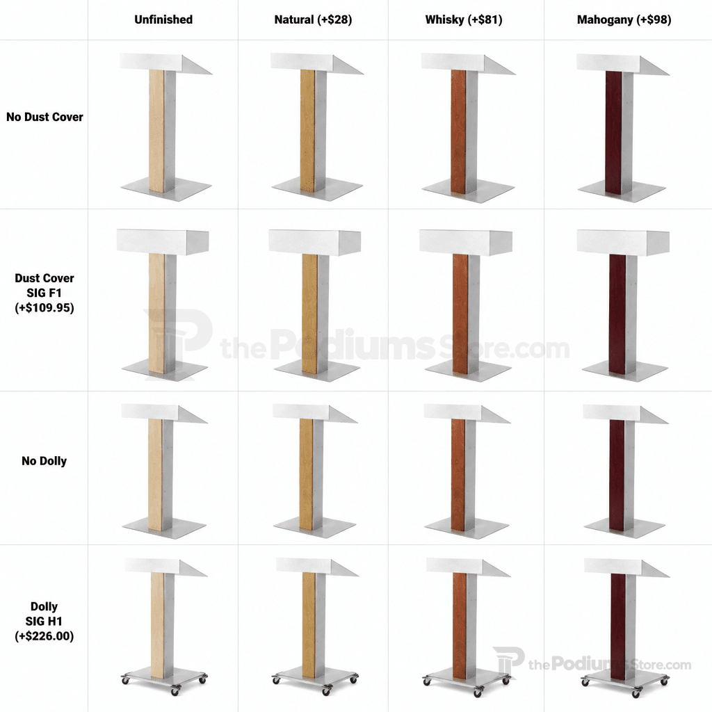 Aluminum & Wood Lectern — Contemporary (PS-Y-55) Aluminum Lectern Y55T4-V22 No Dust Cover No Dolly Unfinished - thePodiumsStore