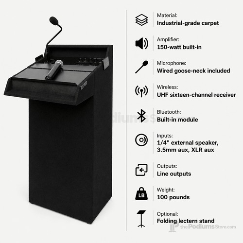 Announcer Tabletop Sound Lectern (PS-R750) Tabletop Lectern R750 No Stand CB Black Carpet - thePodiumsStore
