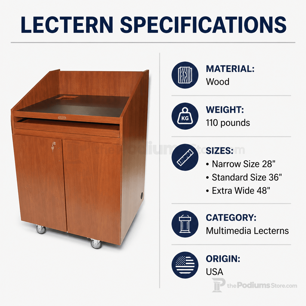 Authority Multimedia Lectern Multimedia Lectern PDAUT-28 Narrow Size 28" - thePodiumsStore