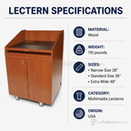 Authority Multimedia Lectern Multimedia Lectern PDAUT-28 Narrow Size 28" - thePodiumsStore