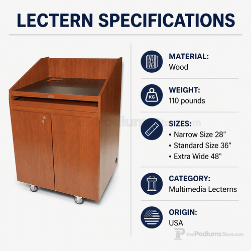 Authority Multimedia Lectern Multimedia Lectern PDAUT-28 Narrow Size 28" - thePodiumsStore