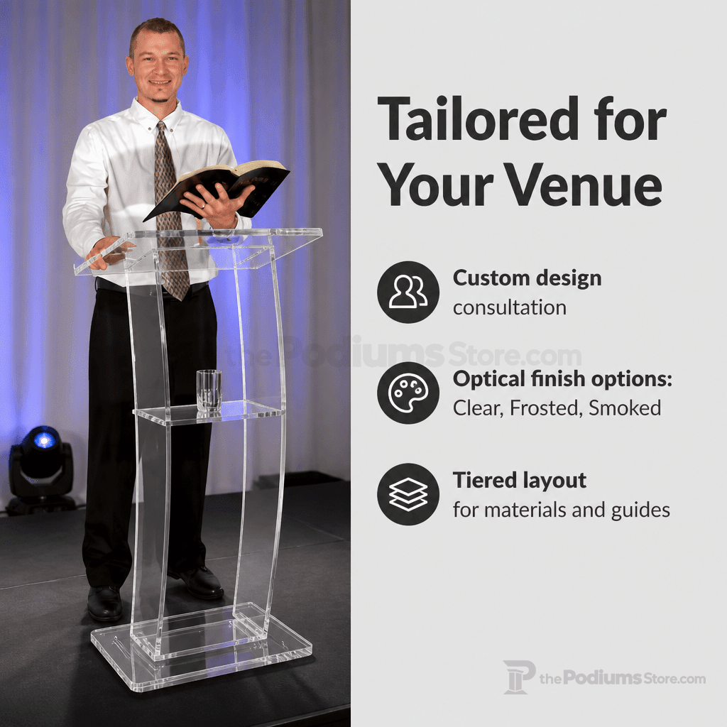 C-Design Acrylic Lectern — Clear, Frosted or Smoked Acrylic Lectern KLCSTYLE Clear - thePodiumsStore