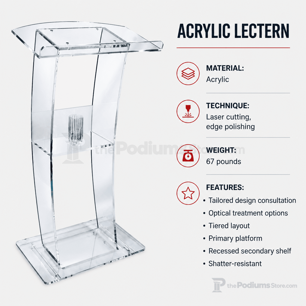 C-Design Acrylic Lectern — Clear, Frosted or Smoked Acrylic Lectern KLCSTYLE Clear - thePodiumsStore