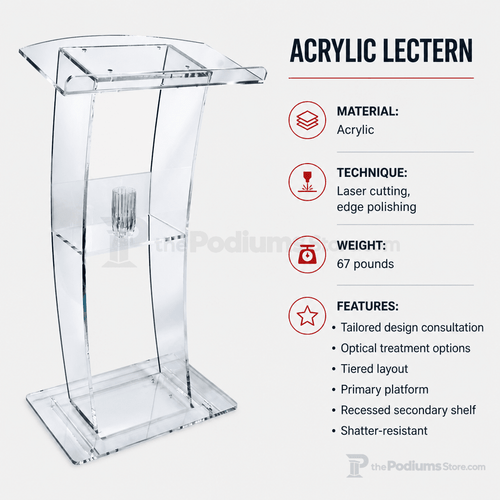 C-Design Acrylic Lectern — Clear, Frosted or Smoked Acrylic Lectern KLCSTYLE Clear - thePodiumsStore