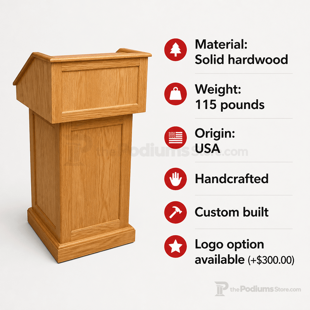 Celebrity Solid Hardwood Lectern Hardwood Lectern PDCEL Light Oak 35 No Logo - thePodiumsStore